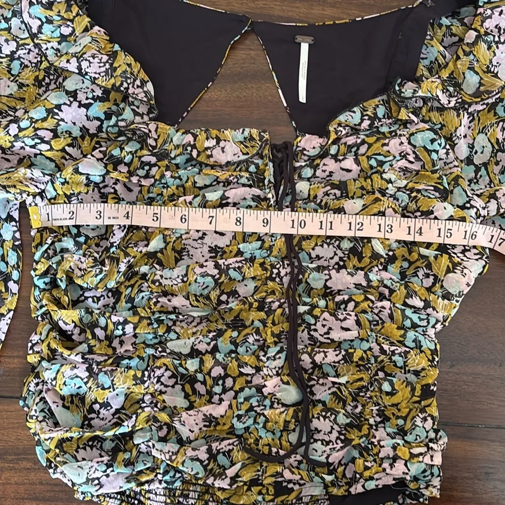 Free People Mabel Printed Ruffle Tie-Front Open-Back Floral Blouse Size Large